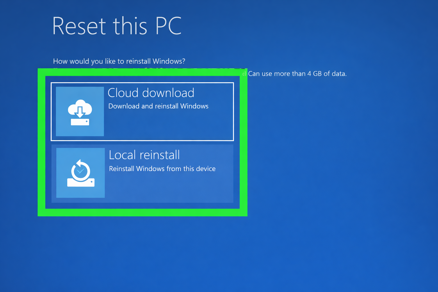 How to factory reset HP laptop using Reset this PC screen with Cloud download and Local reinstall options