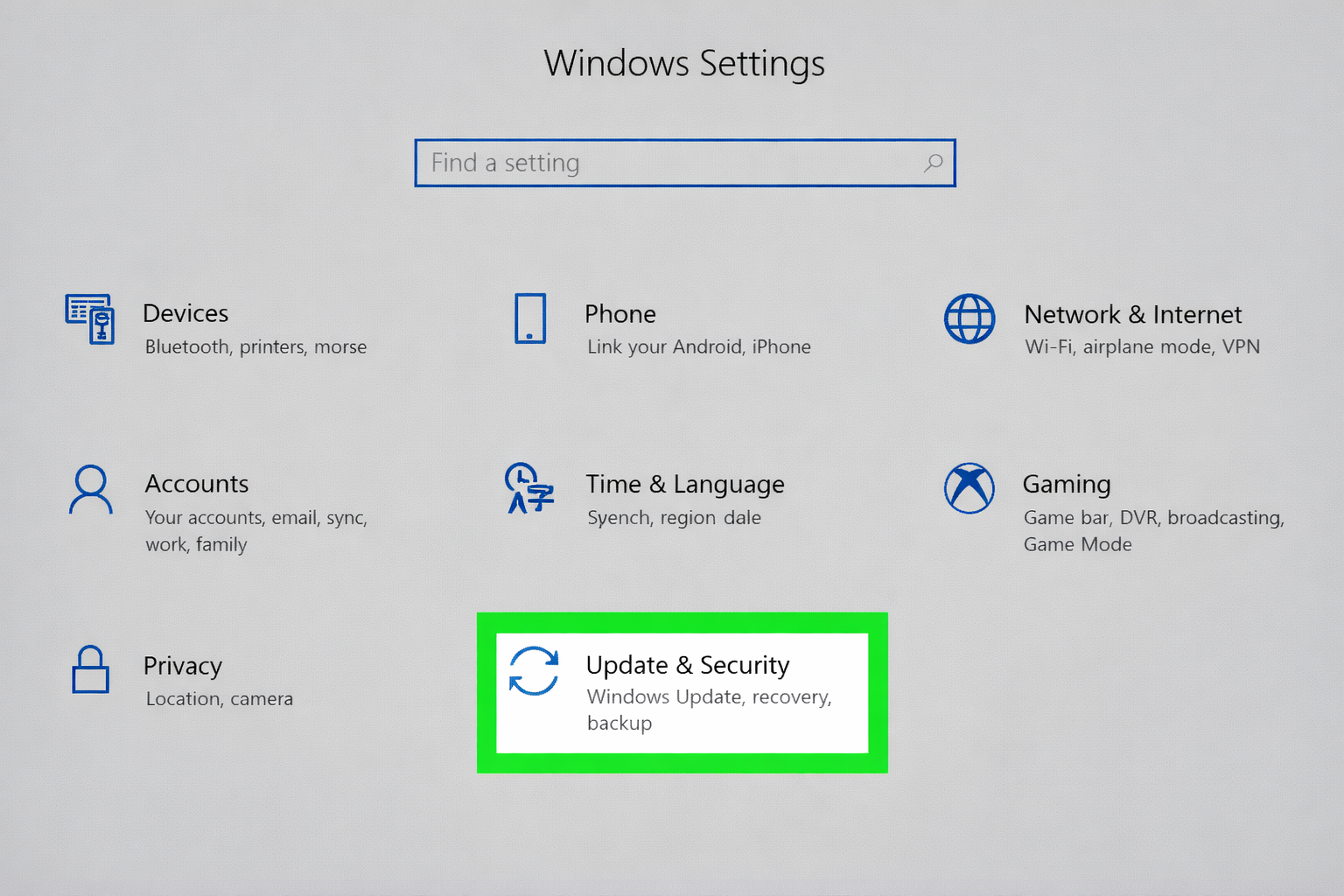 How to factory reset HP laptop through Windows Settings Update & Security option highlighted on screen